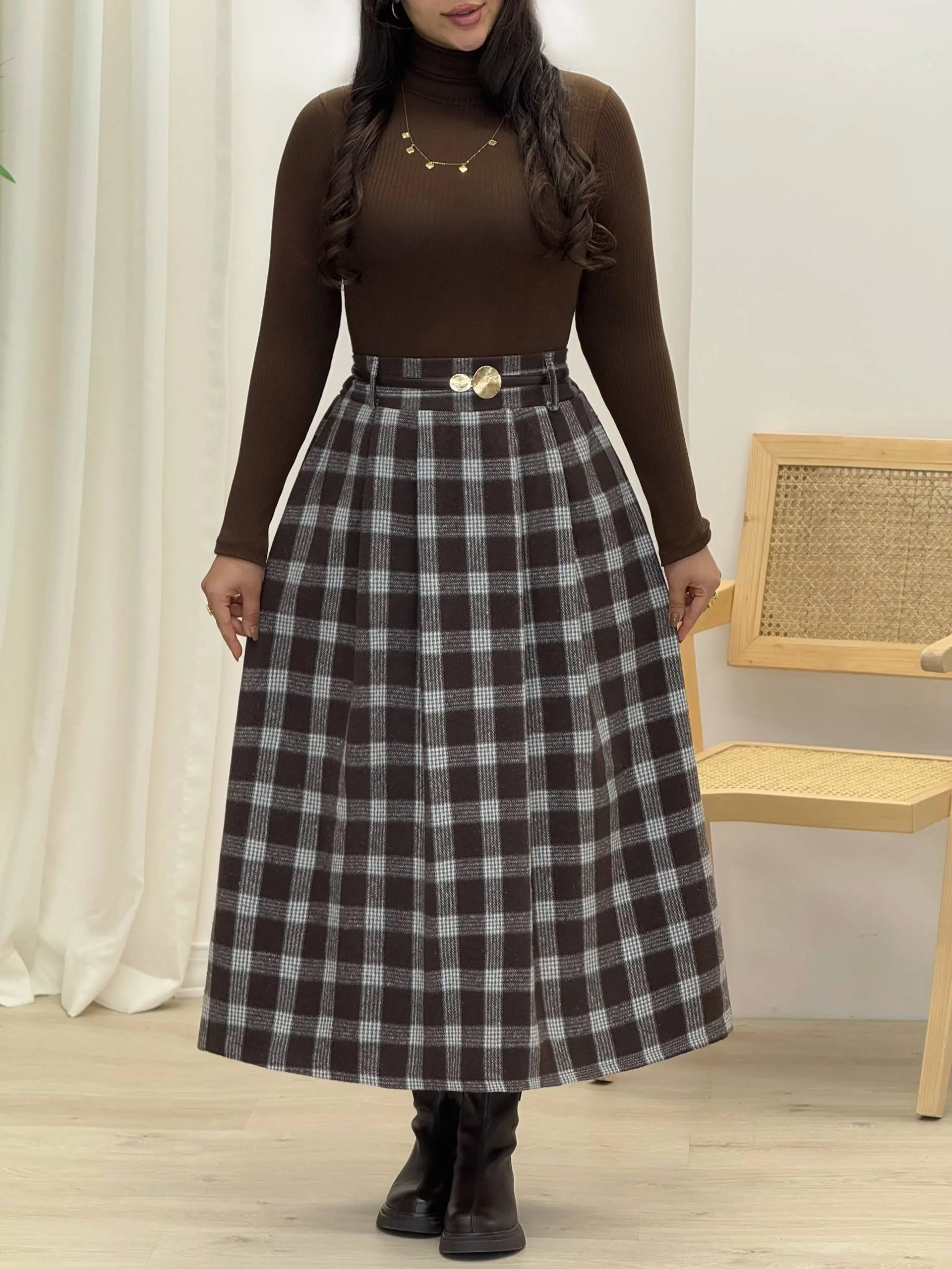 3643-دامن پاییزه چهارخونه