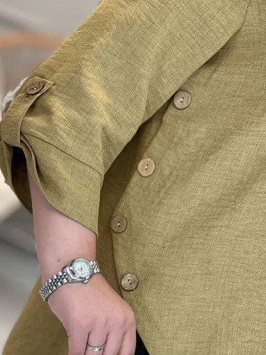 1224-مانتو لینن دکمه چوبی