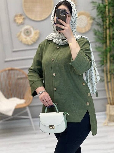 1224-مانتو لینن دکمه چوبی