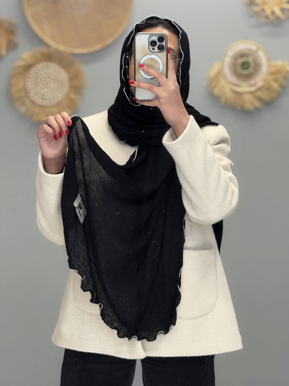 1863- شال شاین لبه مروارید مشکی (ویژه محرم)