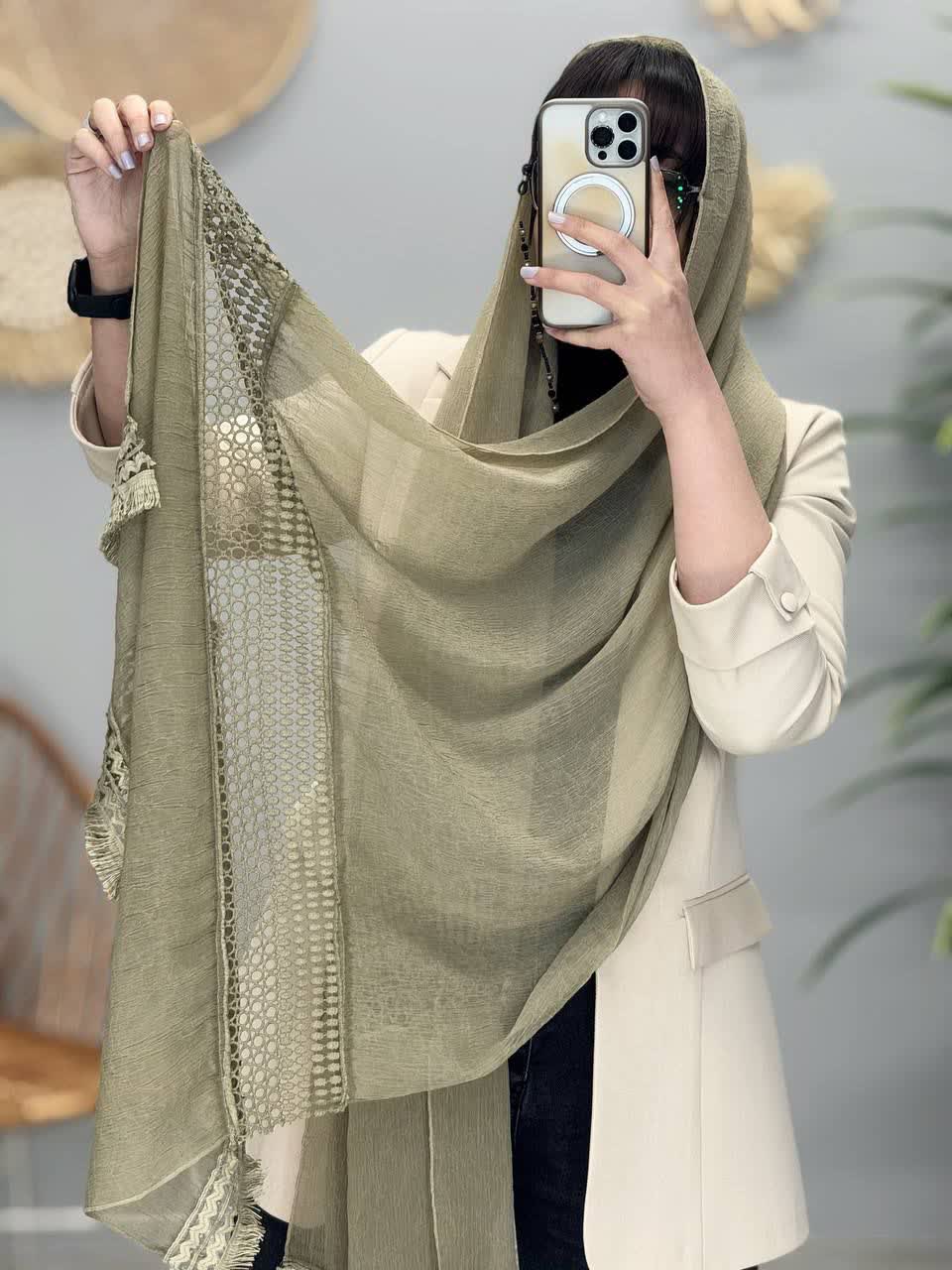 1251- شال مزونی دانتل دارامیلی