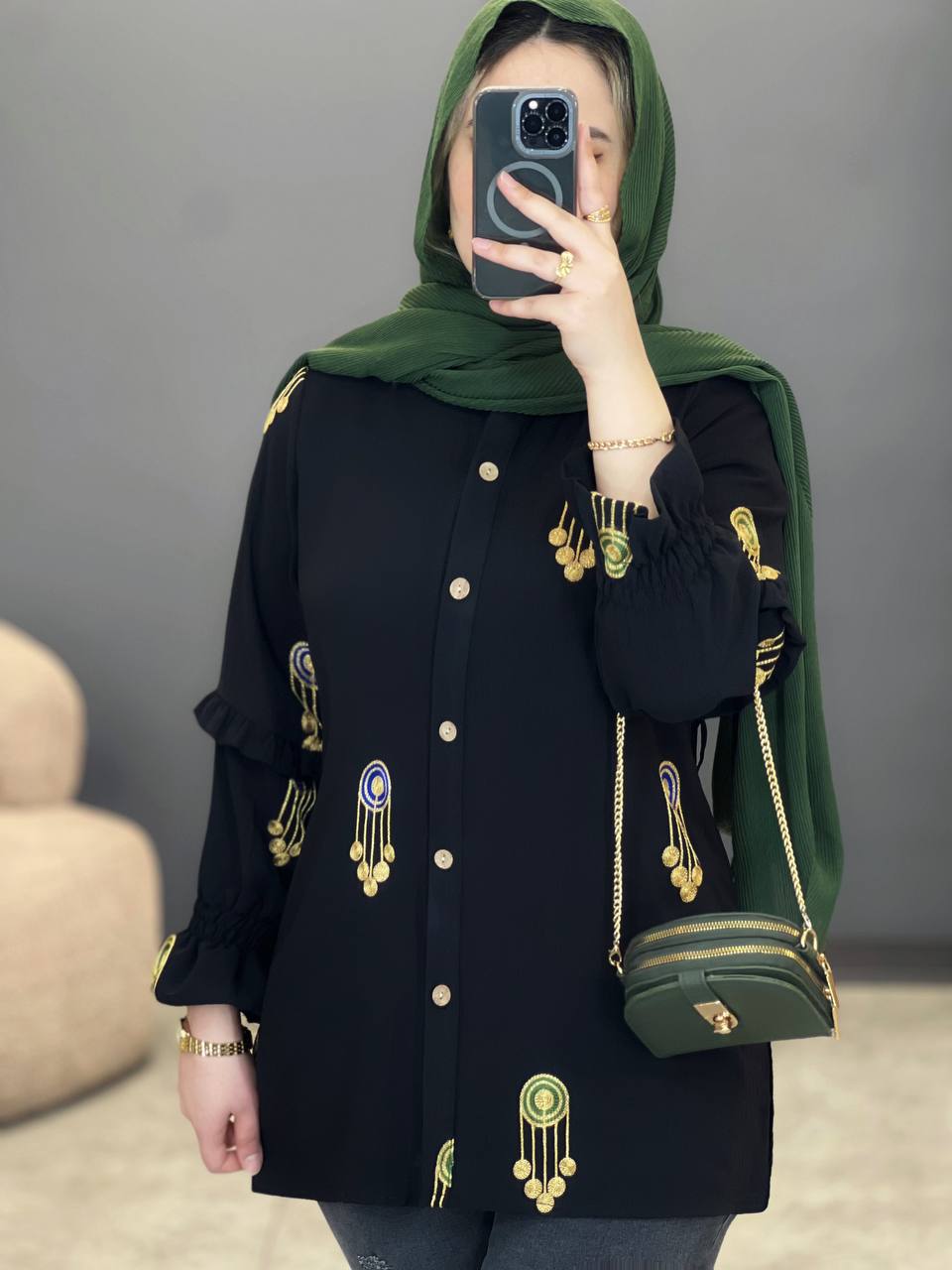 1452- شومیز آستین چین دار