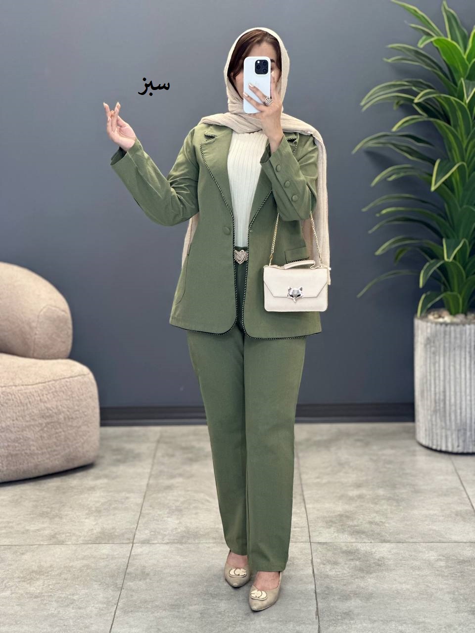 1534- کت و شلوار لینن مغزی دوزی