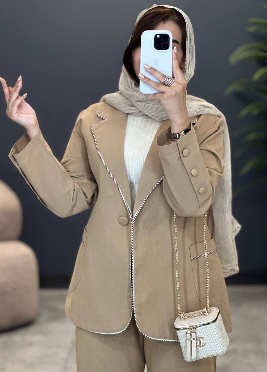 1534- کت و شلوار لینن مغزی دوزی