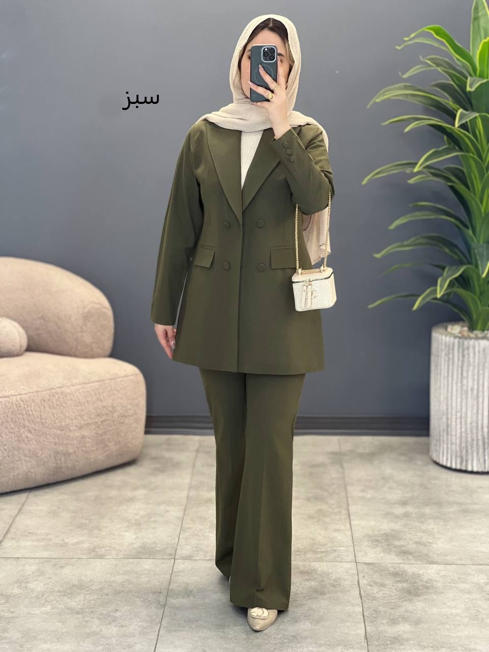 1717- کت و شلوار بلیزر لینن ( ایراد دار)