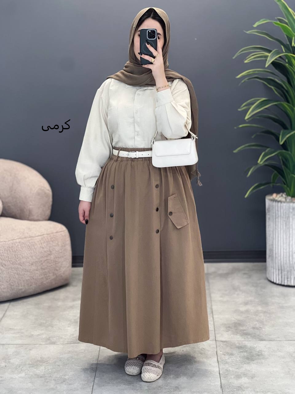 3051-دامن لینن کتون