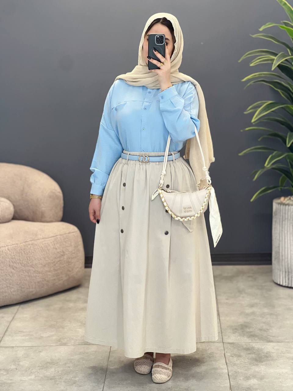 3051-دامن لینن کتون