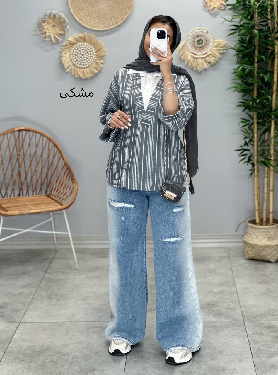 3074-شومیز لینن راه راه ترکیبی