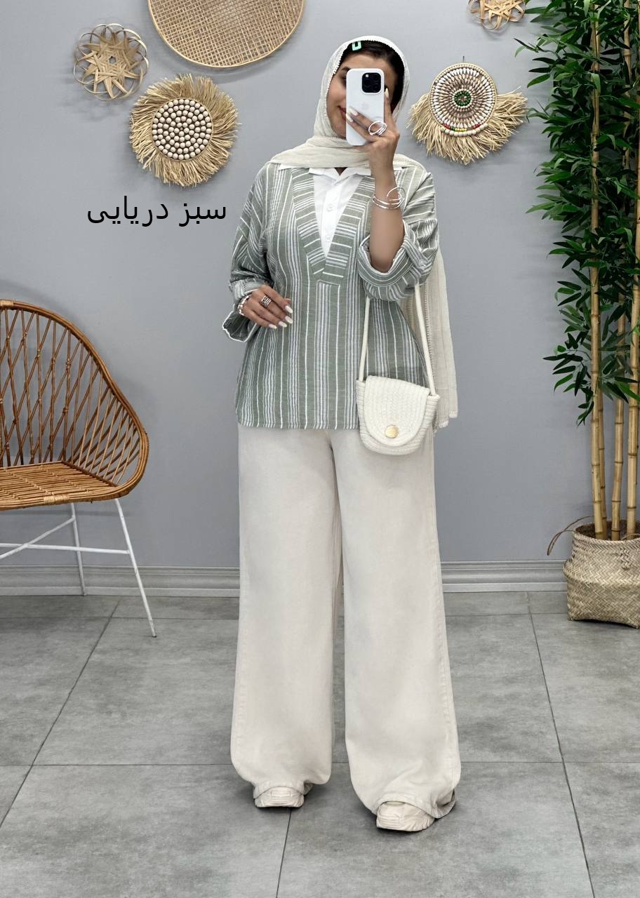 3074-شومیز لینن راه راه ترکیبی