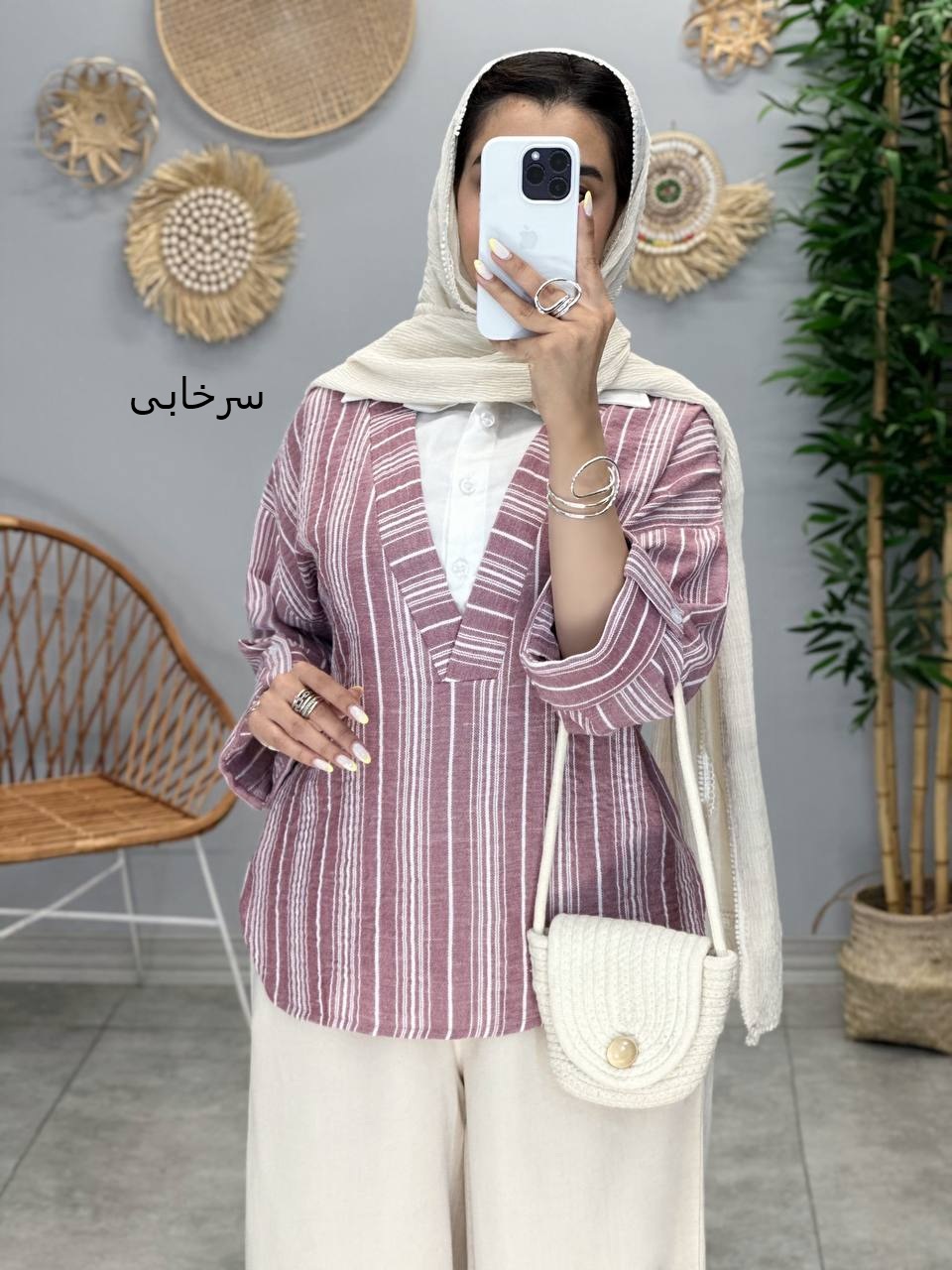 3074-شومیز لینن راه راه ترکیبی