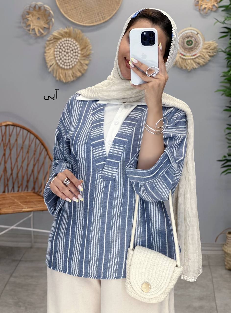 3074-شومیز لینن راه راه ترکیبی