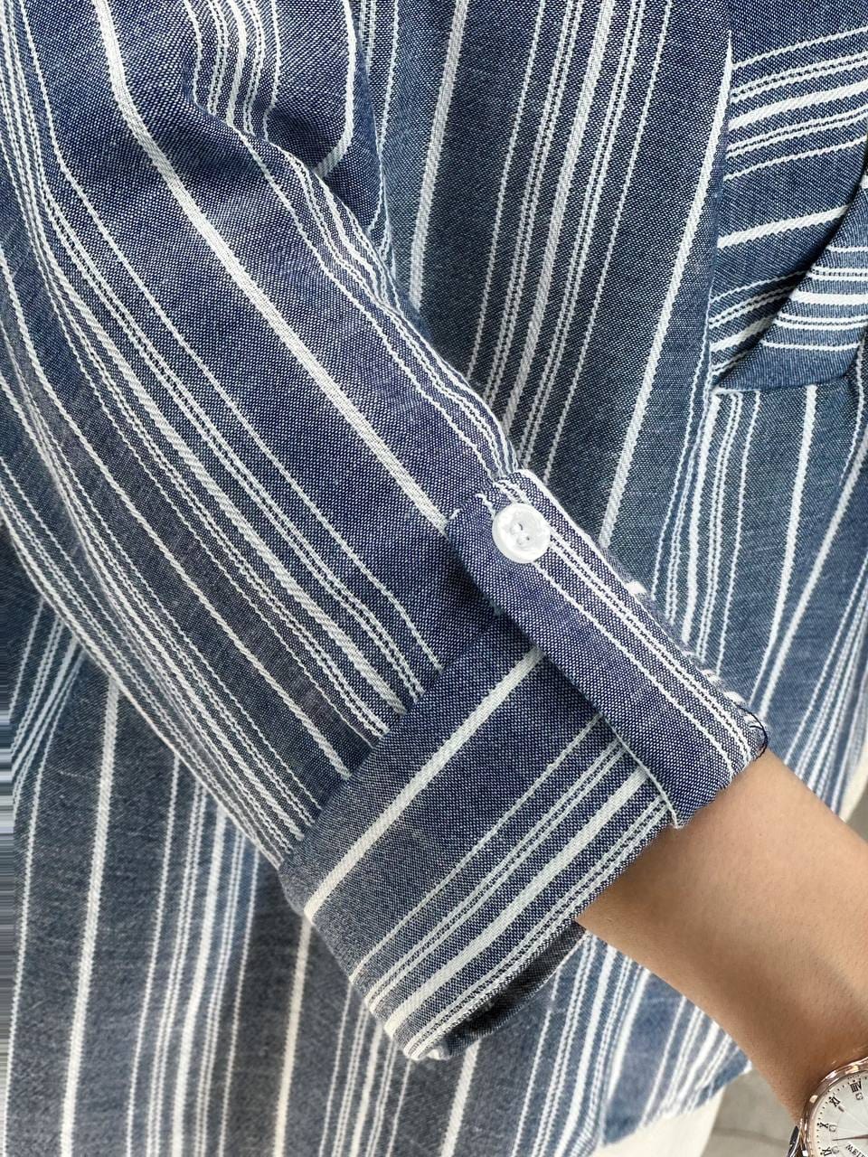 3074-شومیز لینن راه راه ترکیبی