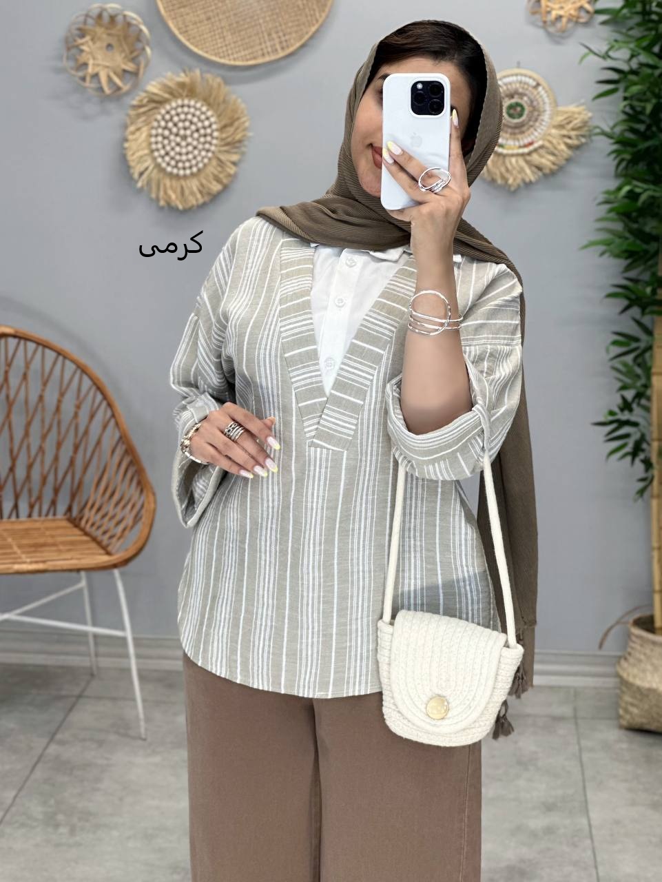 3074-شومیز لینن راه راه ترکیبی