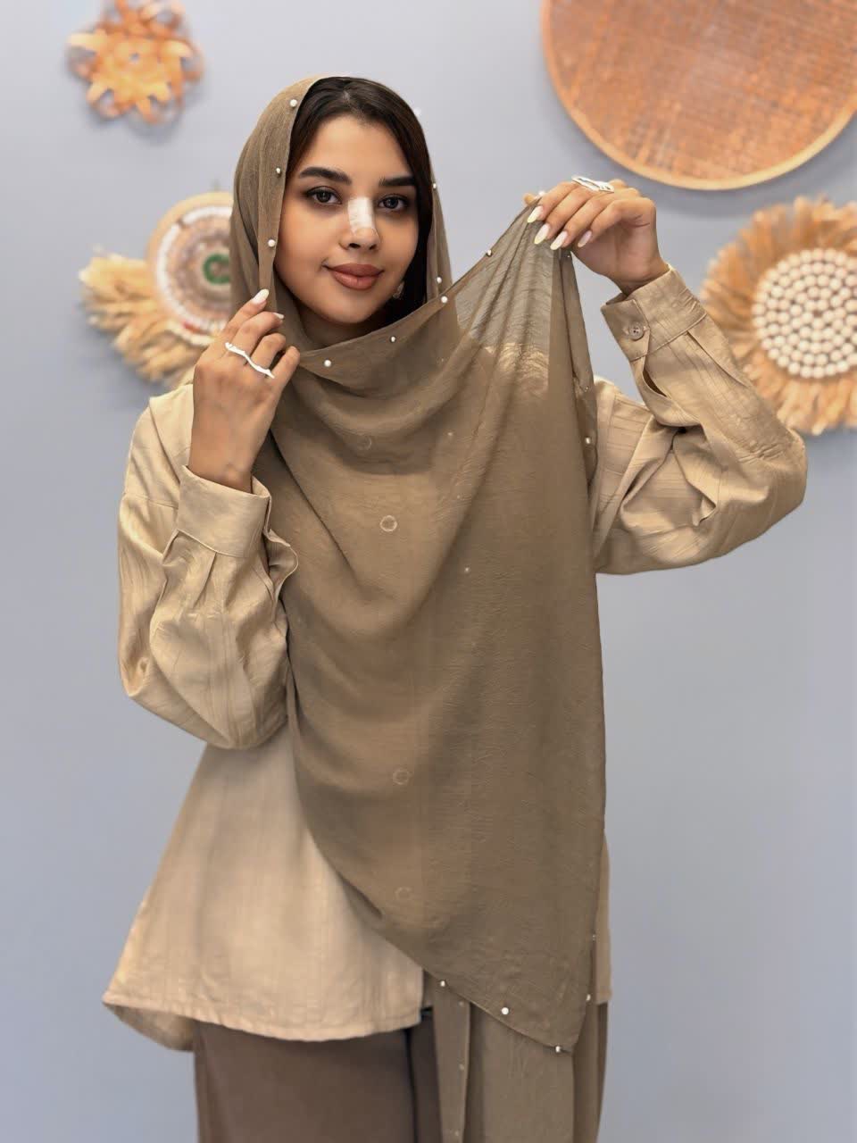 3105-شال حریر مرواریدی