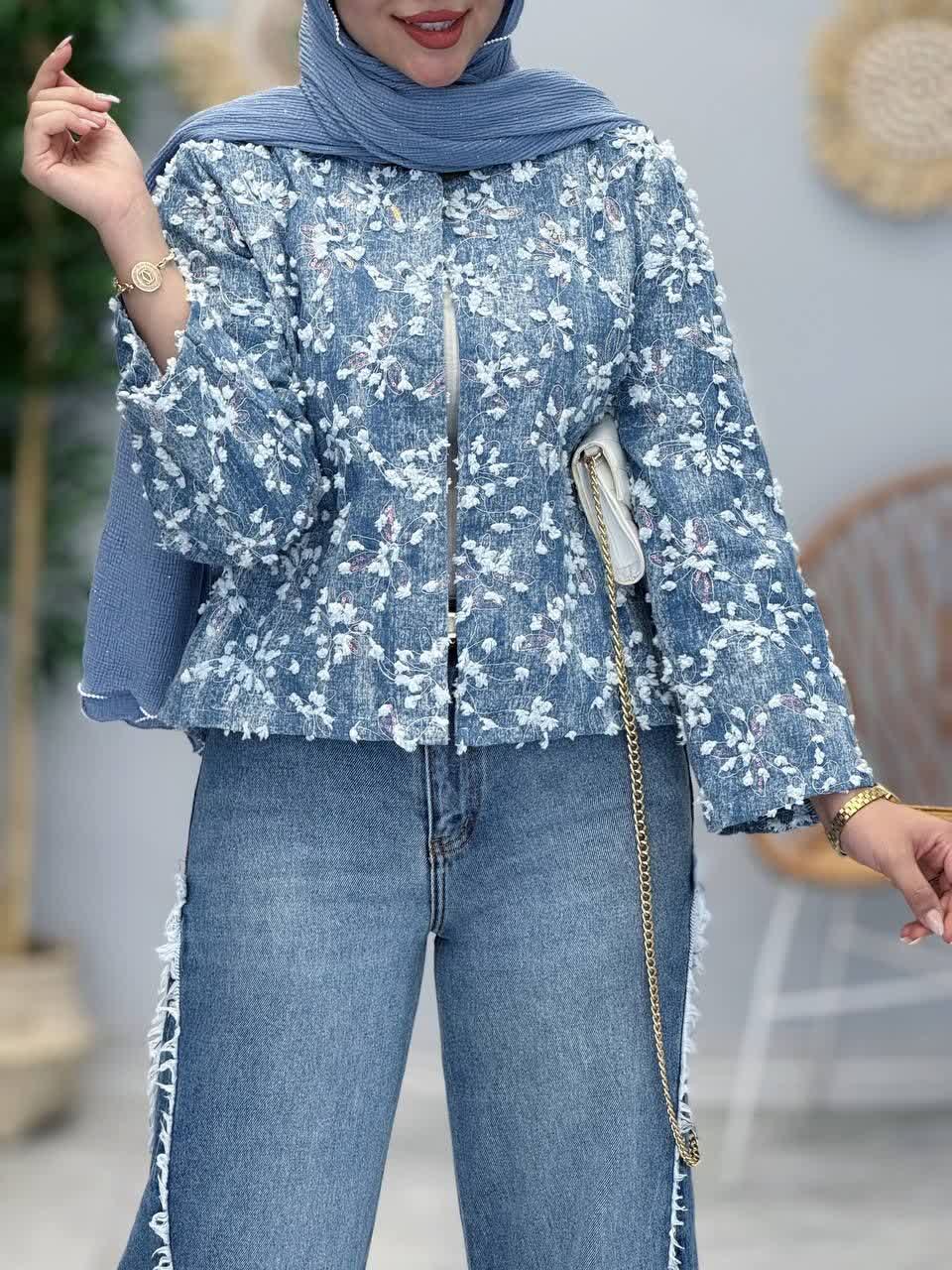 3393-جین وارداتی گلدوزی