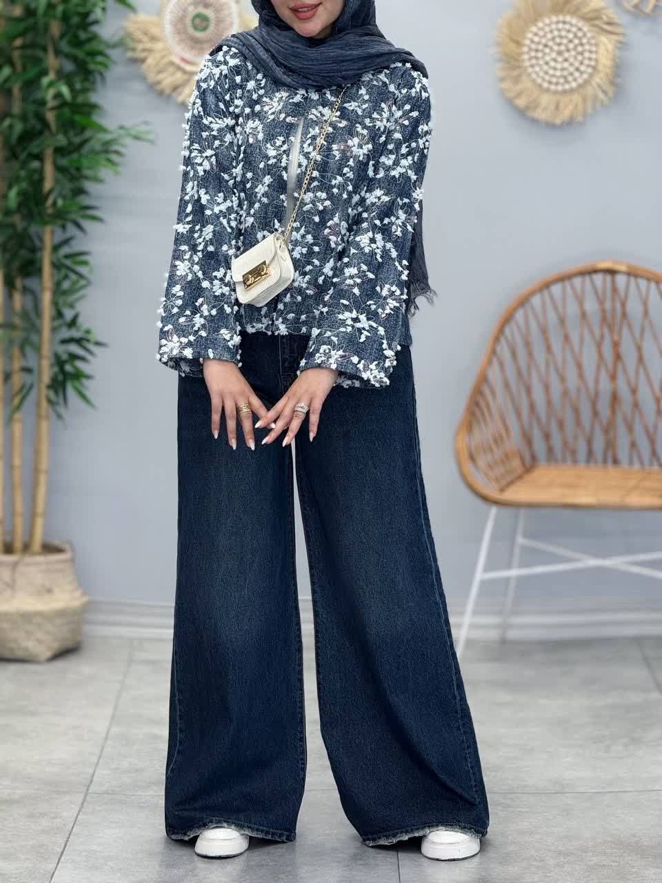 3393-جین وارداتی گلدوزی