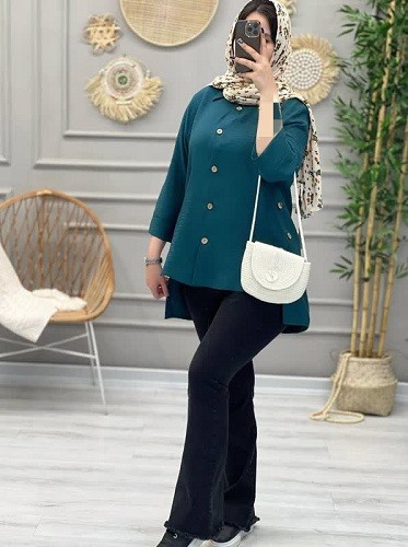 1224-مانتو لینن دکمه چوبی