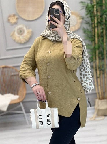 1224-مانتو لینن دکمه چوبی