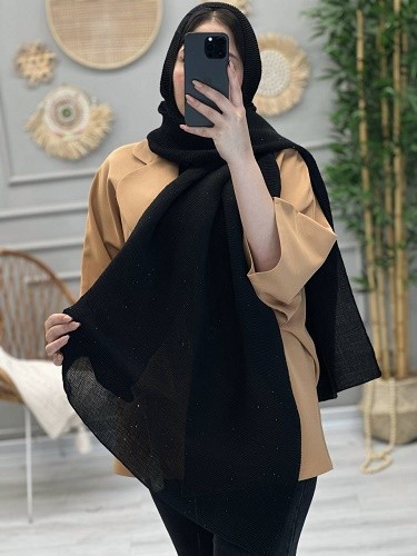 0238- شال سفید مشکی تافی