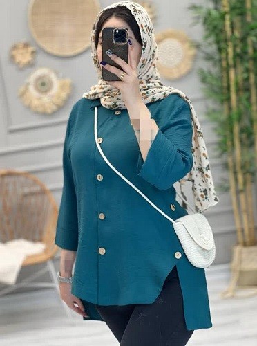 1224-مانتو لینن دکمه چوبی