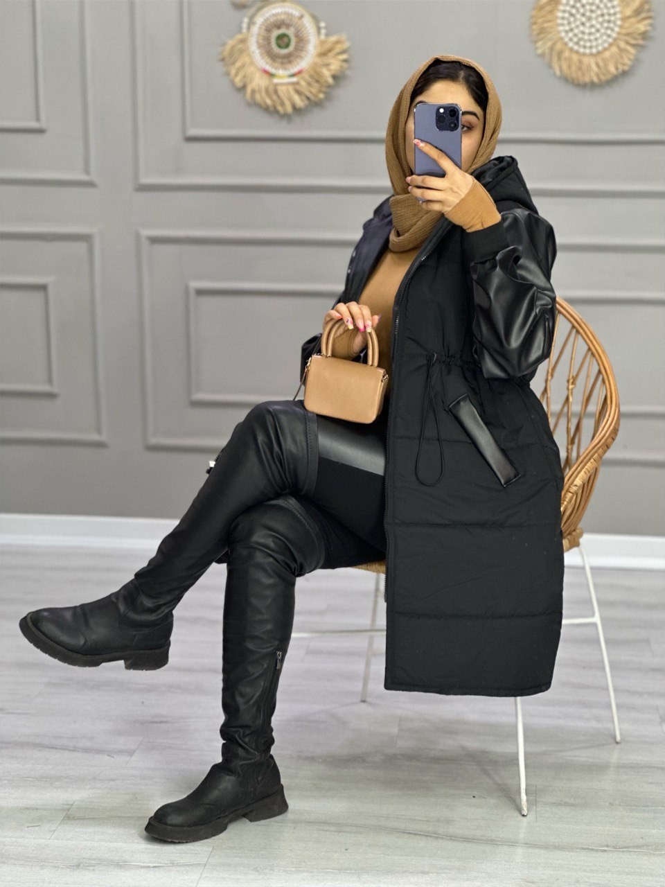 0805_کاپشن چرم ترکیبی