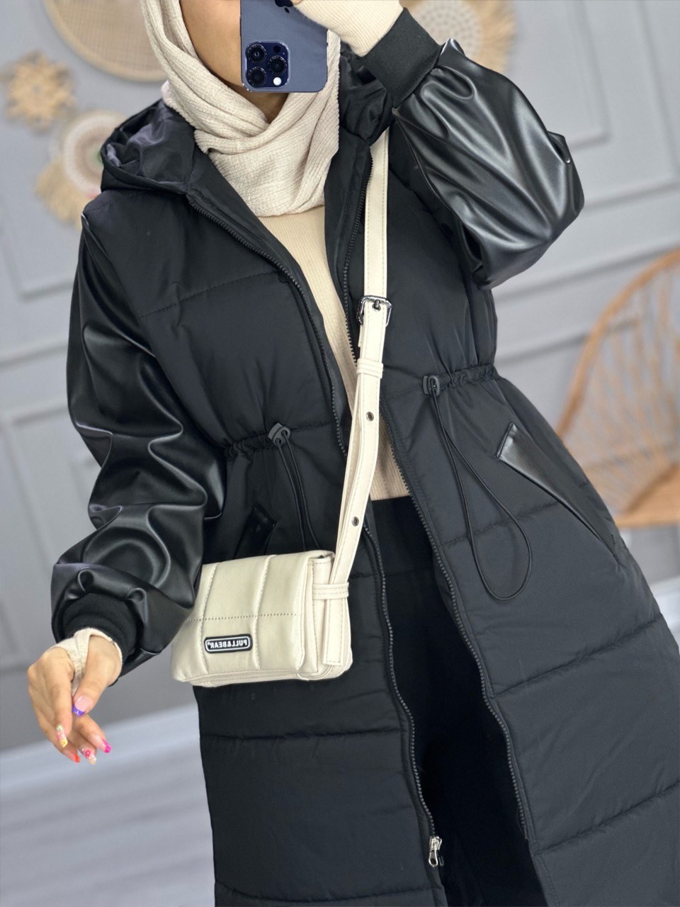 0805_کاپشن چرم ترکیبی