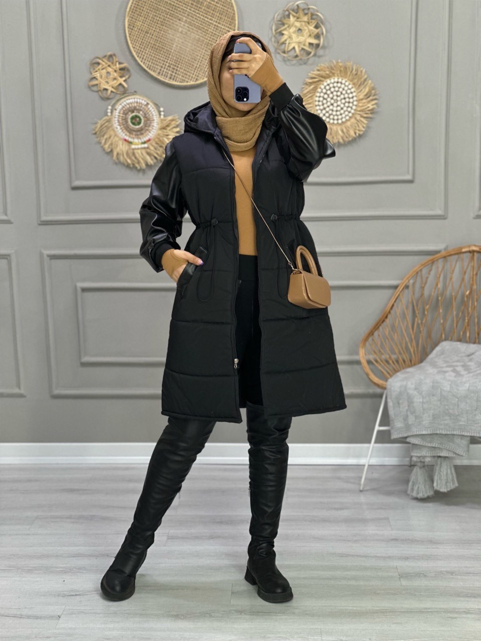 0805_کاپشن چرم ترکیبی