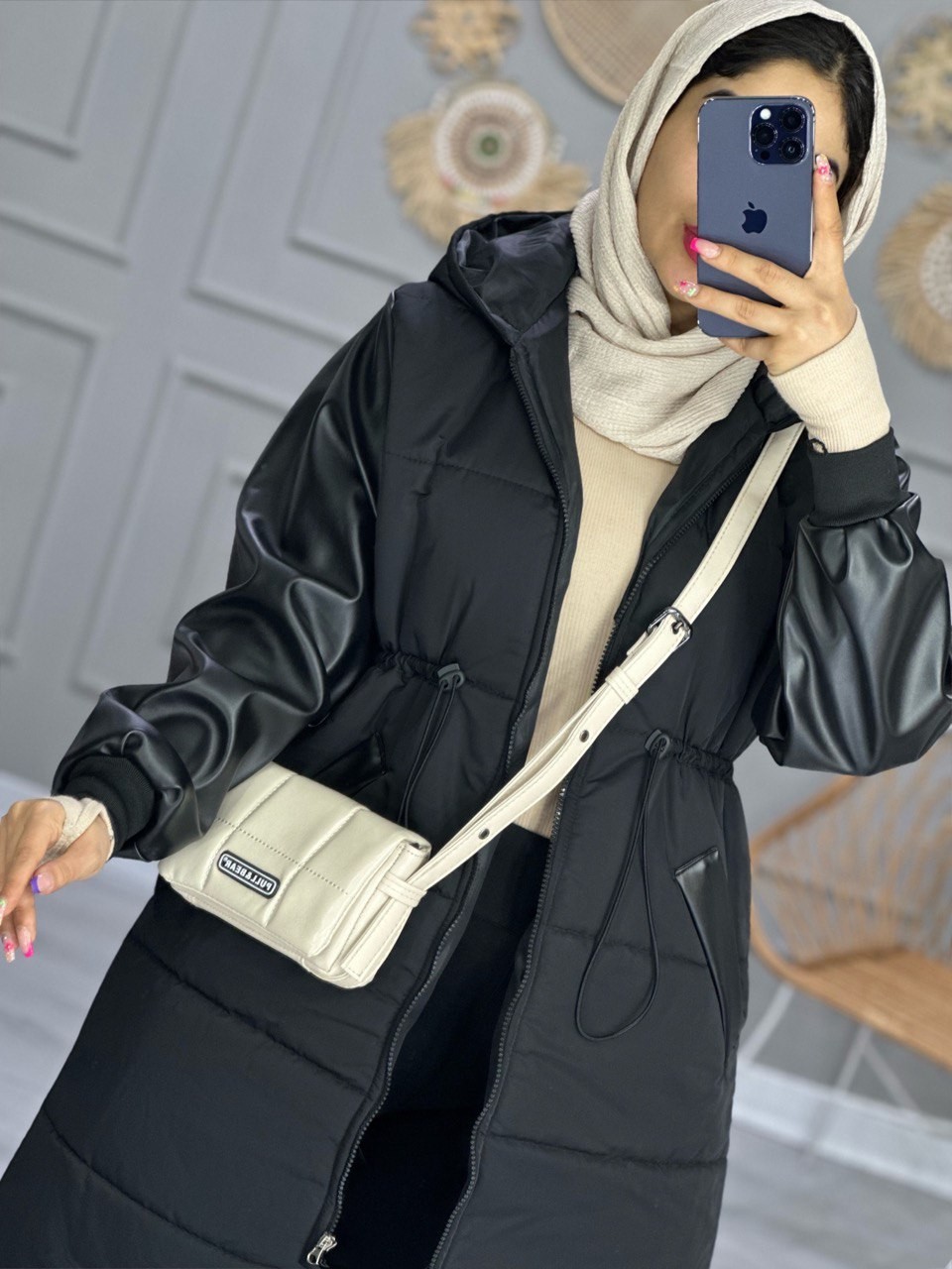 0805_کاپشن چرم ترکیبی