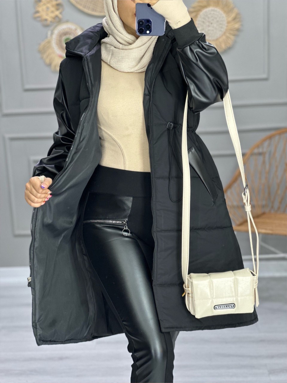 0805_کاپشن چرم ترکیبی