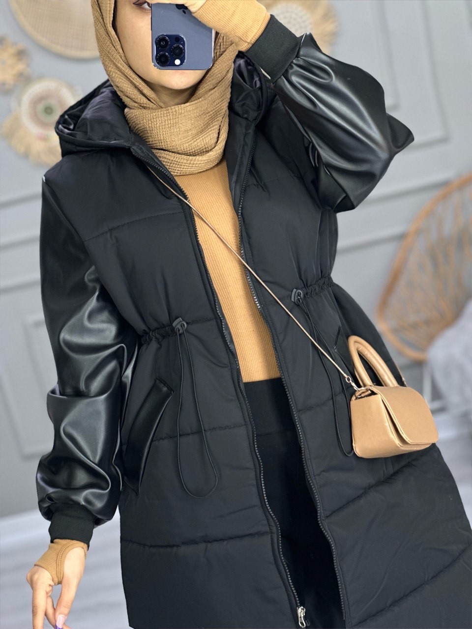 0805_کاپشن چرم ترکیبی