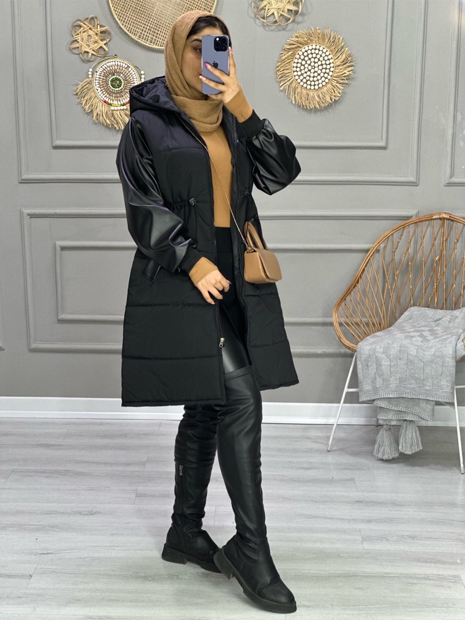 0805_کاپشن چرم ترکیبی