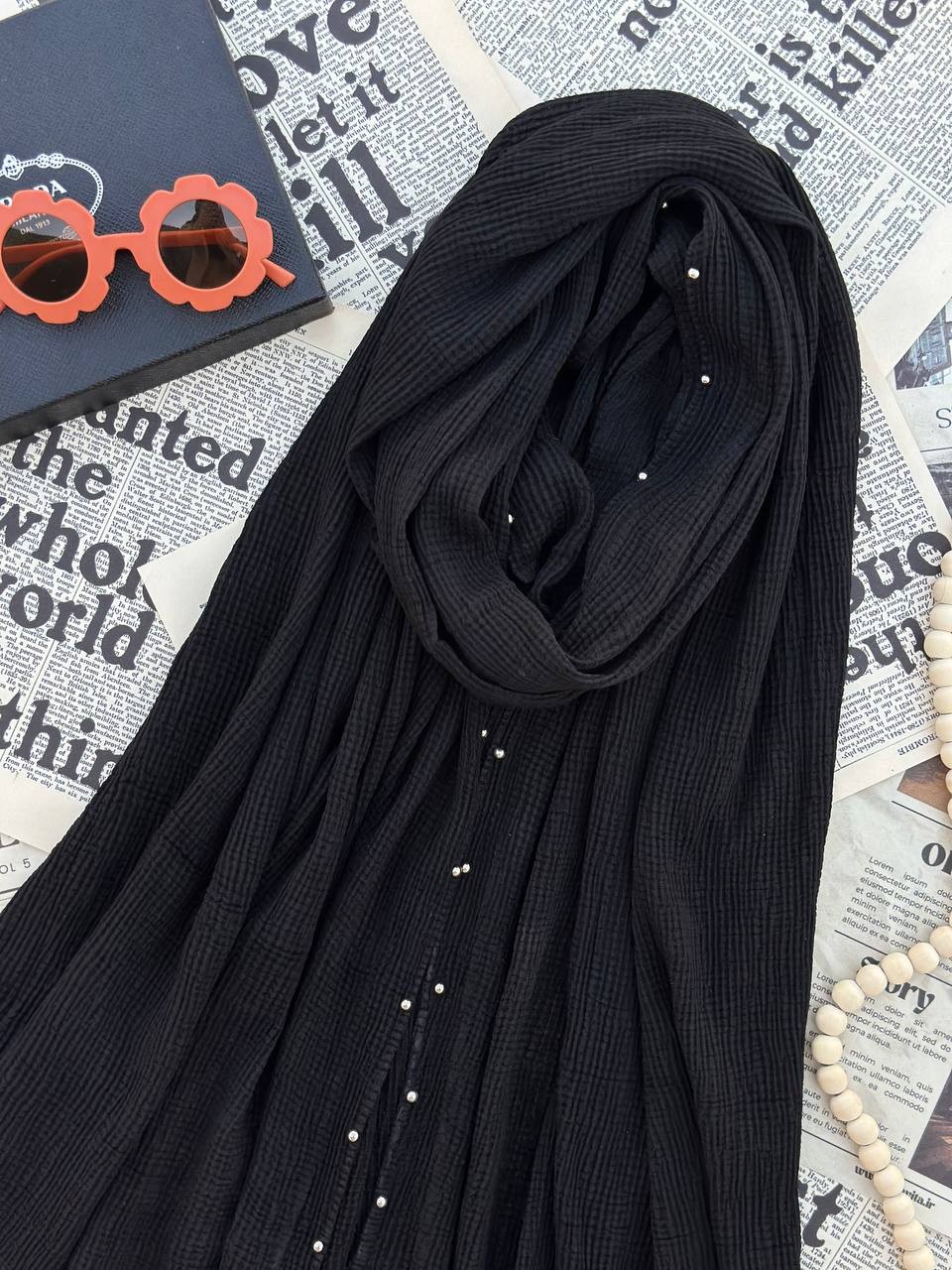 0166_شال مشکی مروارید