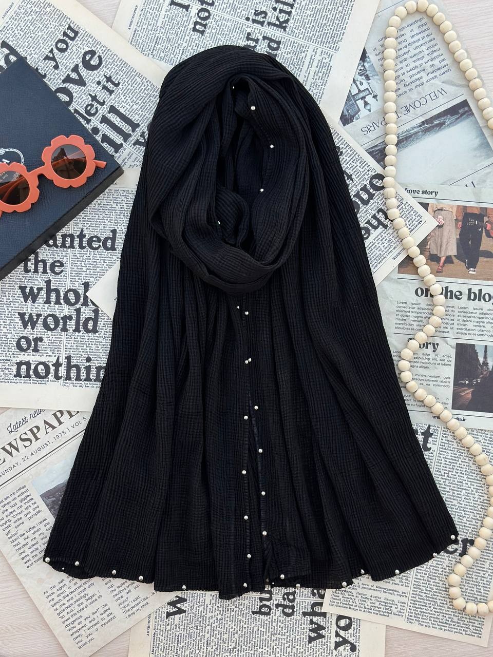 0166_شال مشکی مروارید