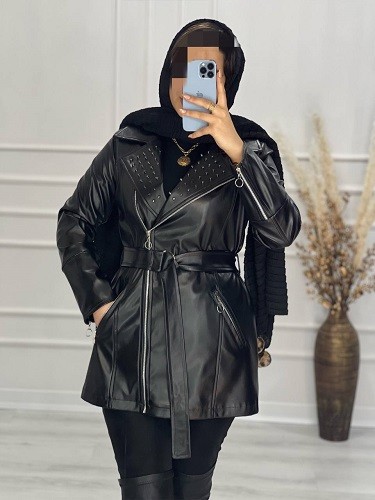 0485- پالتو چرم پیرسینگی شارلوت