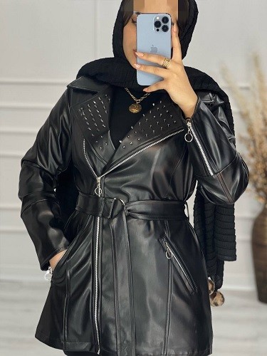 0485- پالتو چرم پیرسینگی شارلوت