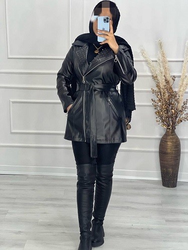 0485- پالتو چرم پیرسینگی شارلوت