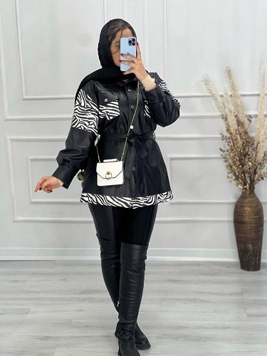 0528- پالتو چرم آستردار زبرا