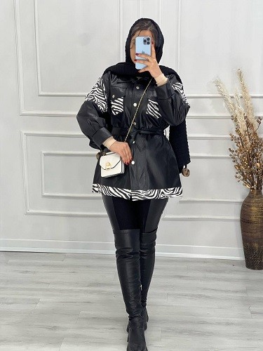 0528- پالتو چرم آستردار زبرا