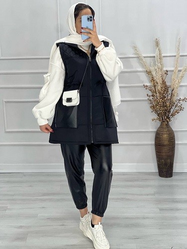 0557- پافر ترکیبی چرم