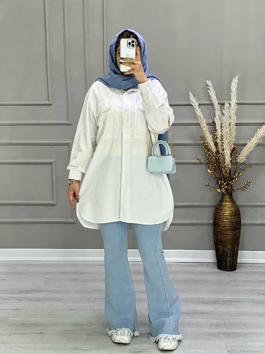 0681- مانتو لینن نیلان