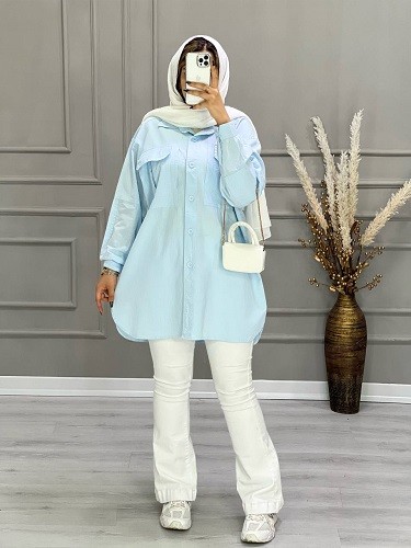 0678- مانتو لینن نیلان