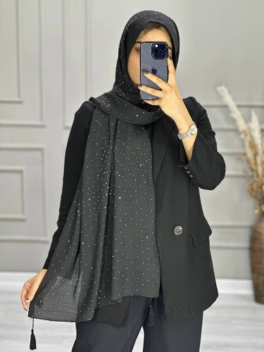 0082_شال مشکی نگینی