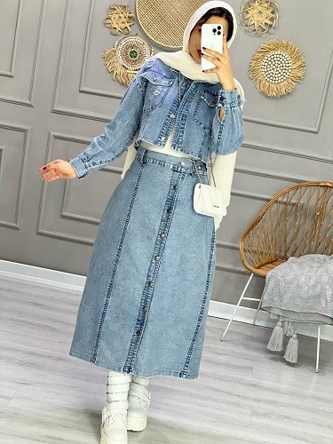 0860-ست کراپ دامن جین