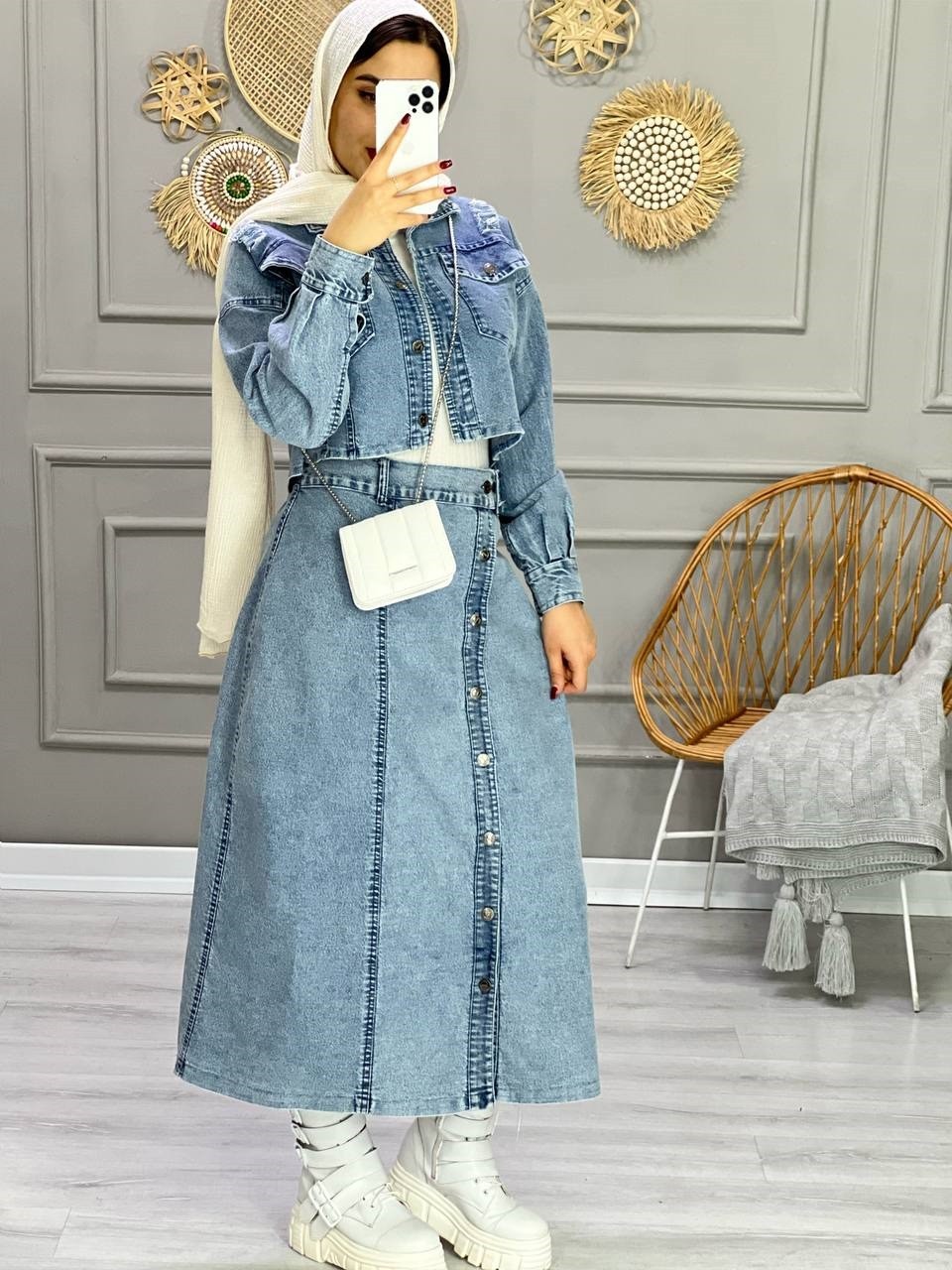 0860-ست کراپ دامن جین