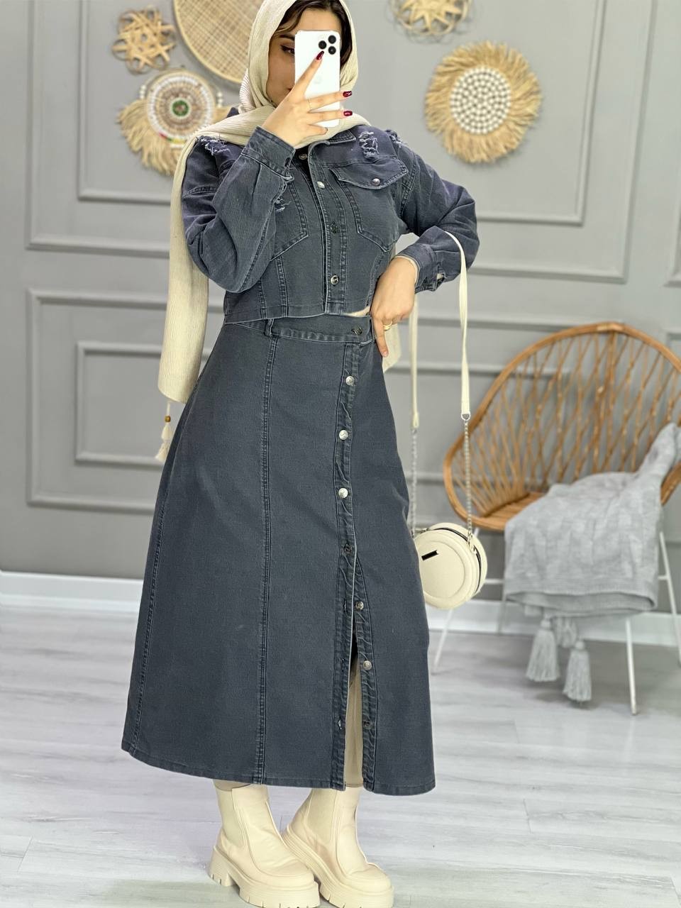 0860-ست کراپ دامن جین