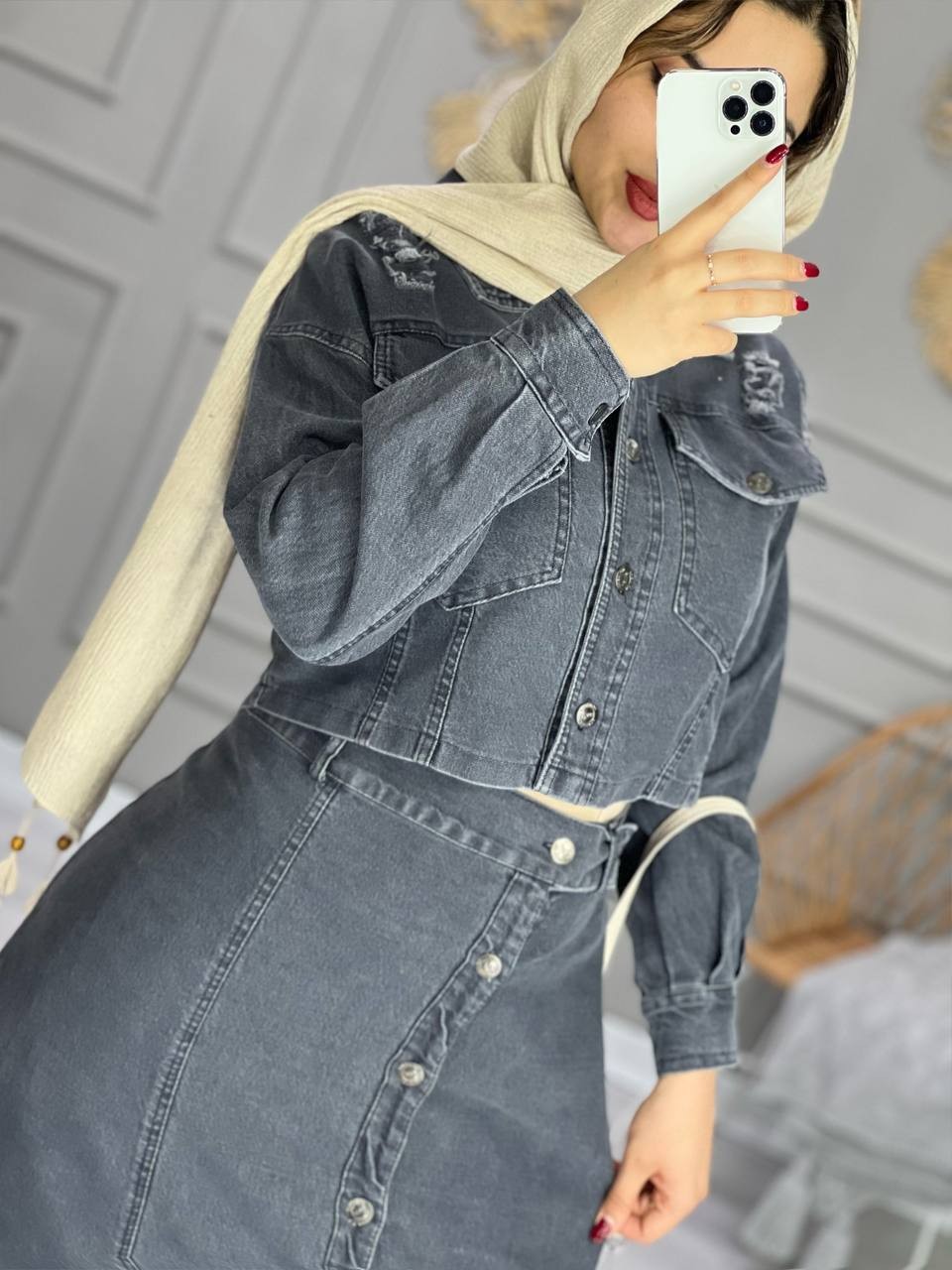 0860-ست کراپ دامن جین