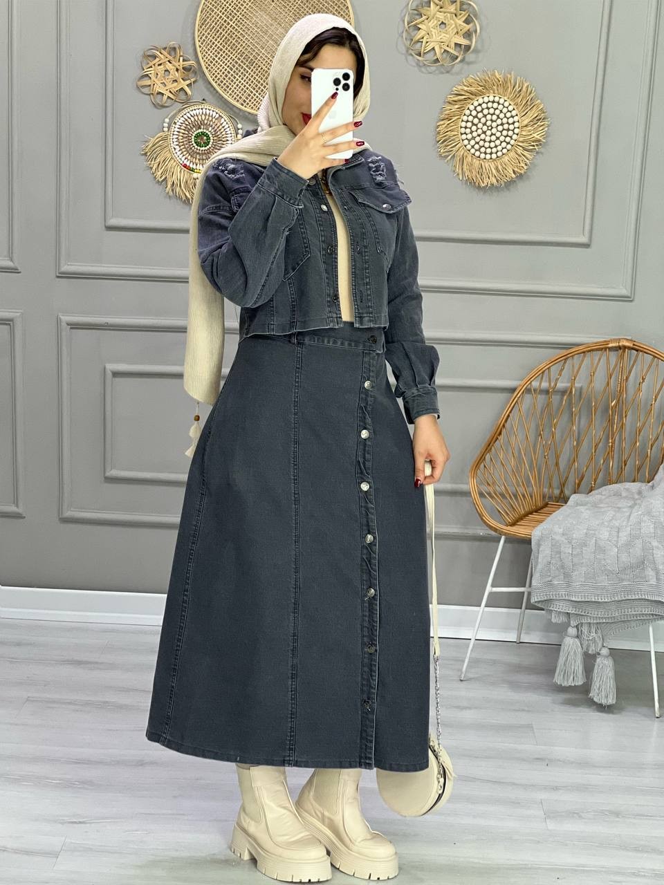 0860-ست کراپ دامن جین