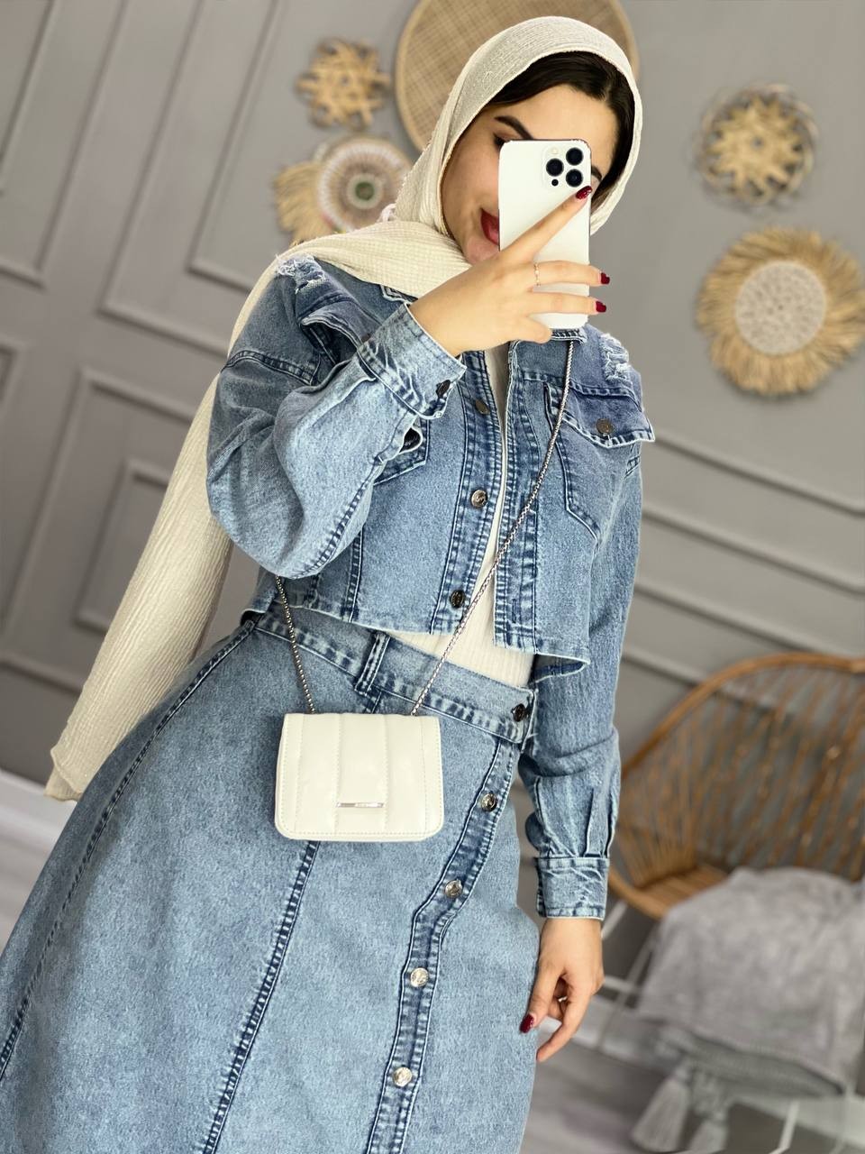 0860-ست کراپ دامن جین