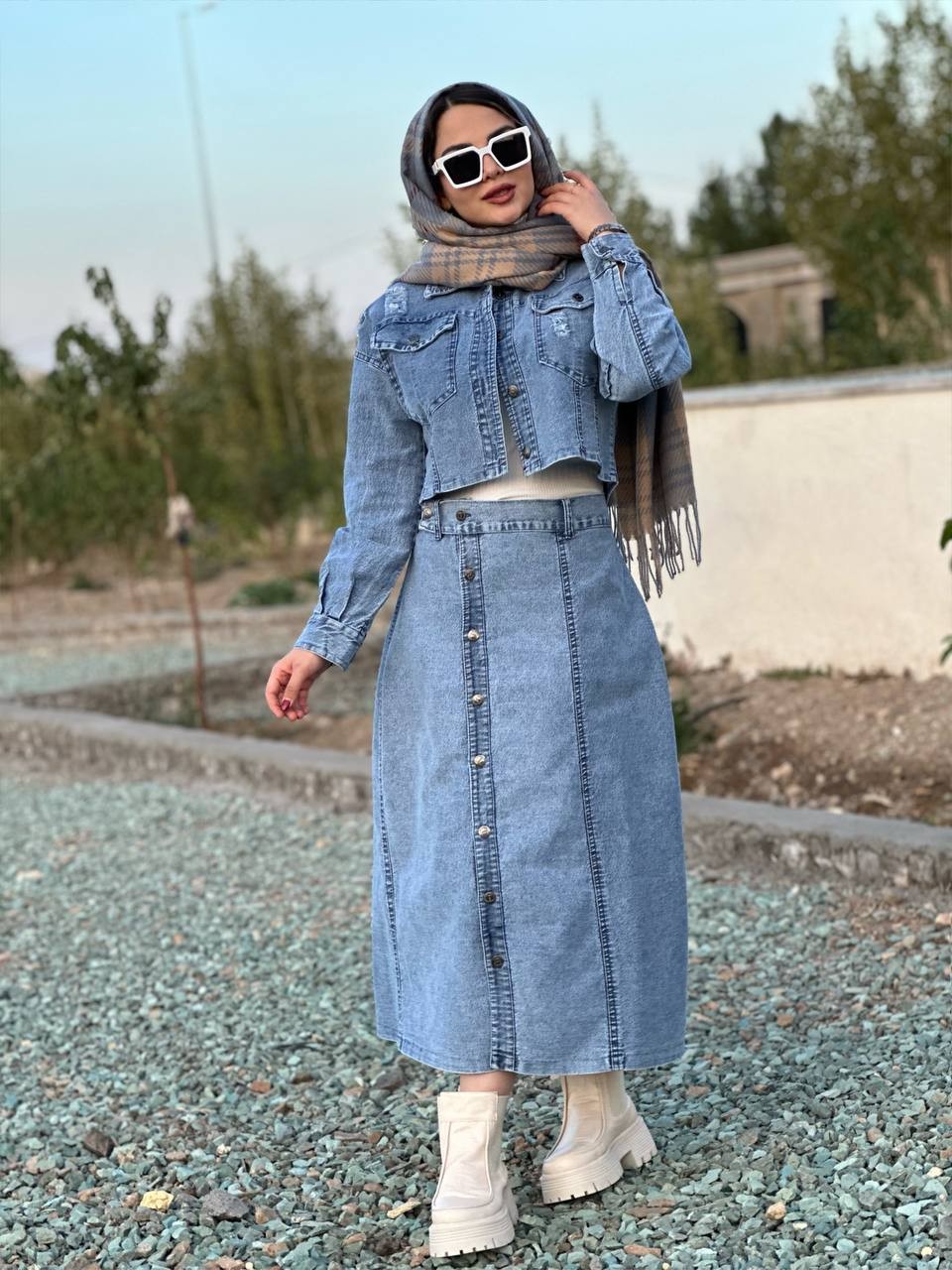 0860-ست کراپ دامن جین