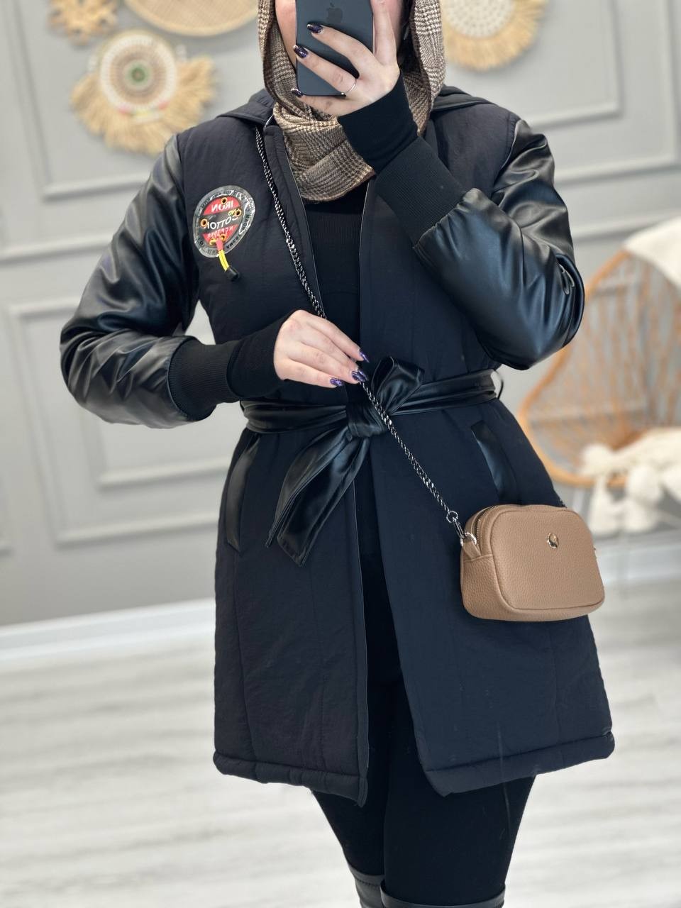 1060- کاپشن آستین چرم